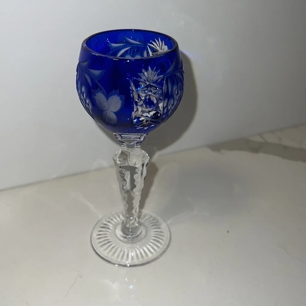 Schliff Schleuder Nachtmann Cobalt Blue Cut Crystal Tall Stem Sherry Cordial 5”